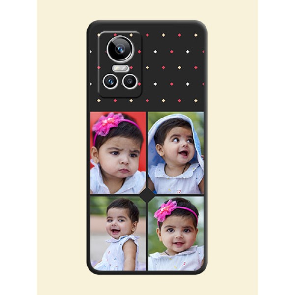 Multicolor Dotted Pattern with 4 Image Holder on Space Black Custom Soft Matte Phone Cases - Realme GT Neo 3 Multicolor Dotted Pattern with 4 Image Holder on Space Black Custom Soft Matte Phone Cases - Realme GT Neo 3