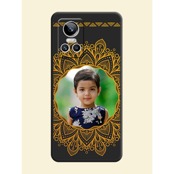Round Image with Floral Design on Photo on Space Black Soft Matte Mobile Cover - Realme GT Neo 3 Round Image with Floral Design on Photo on Space Black Soft Matte Mobile Cover - Realme GT Neo 3