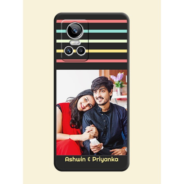 Color Stripes with Photo and Text on Photo on Space Black Soft Matte Mobile Case - Realme GT Neo 3 Color Stripes with Photo and Text on Photo on Space Black Soft Matte Mobile Case - Realme GT Neo 3