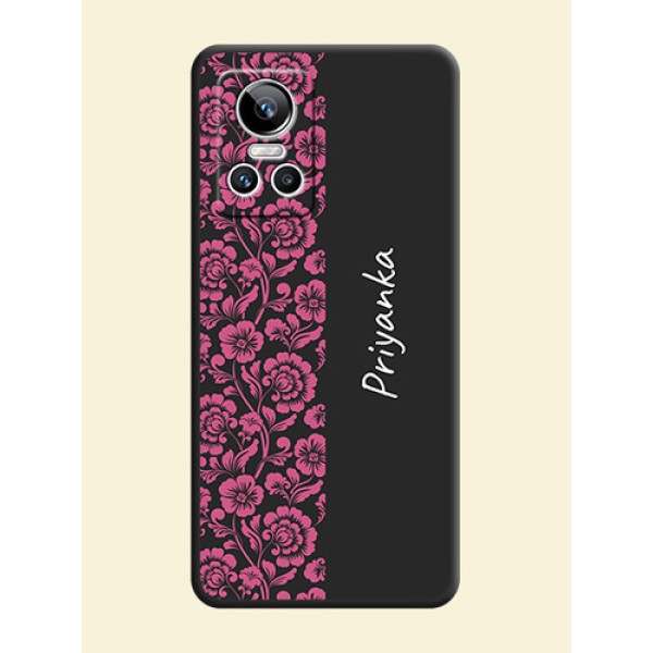 Pink Floral Pattern Design With Custom Text On Space Black Personalized Soft Matte Phone Covers -Realme Gt Neo 3 Pink Floral Pattern Design With Custom Text On Space Black Personalized Soft Matte Phone Covers -Realme Gt Neo 3