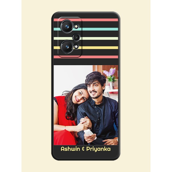 Color Stripes with Photo and Text on Photo on Space Black Soft Matte Mobile Case - Realme GT Neo 3T Color Stripes with Photo and Text on Photo on Space Black Soft Matte Mobile Case - Realme GT Neo 3T