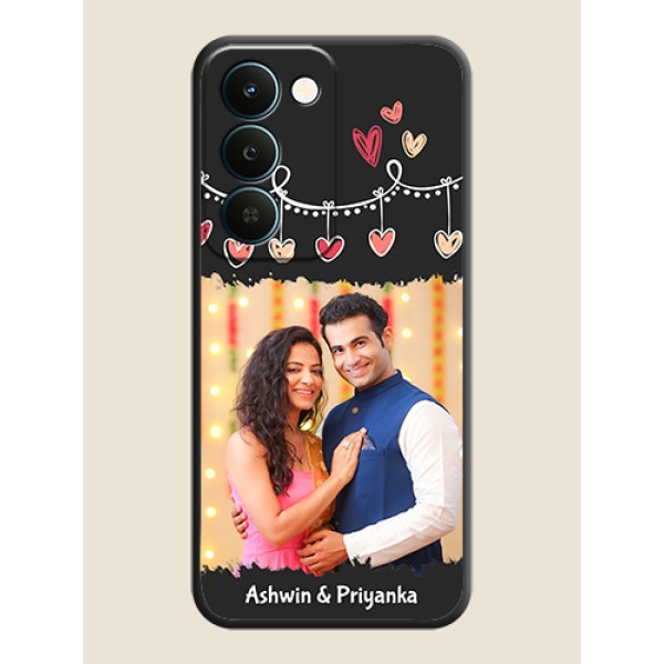 Pink Love Hangings with Name On Space Black Custom Soft Matte Mobile Back Cover - Realme Narzo 100 Lite 5G