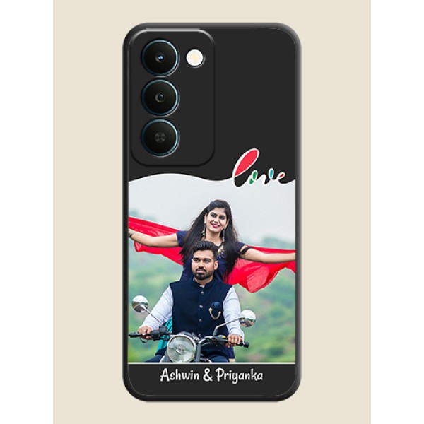 Fall in Love Pattern with Picture on Photo On Space Black Custom Soft Matte Mobile Back Cover - Realme Narzo 100 Lite 5G Fall in Love Pattern with Picture on Photo On Space Black Custom Soft Matte Mobile Back Cover - Realme Narzo 100 Lite 5G