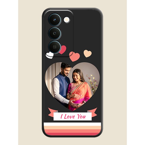 Love Shaped Photo with Colorful Stripes On Space Black Custom Soft Matte Mobile Back Cover - Realme Narzo 100 Lite 5G Love Shaped Photo with Colorful Stripes On Space Black Custom Soft Matte Mobile Back Cover - Realme Narzo 100 Lite 5G
