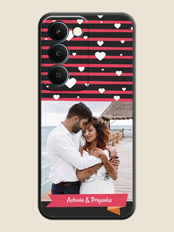 White Color Love Symbols with Pink Lines Pattern On Space Black Custom Soft Matte Mobile Back Cover - Realme Narzo 100 Lite 5G