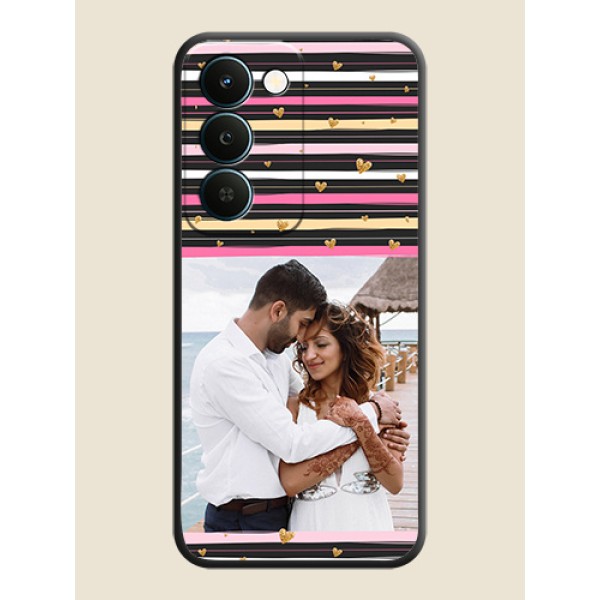 Multicolor Lines and Golden Love Symbols Design on Photo On Space Black Custom Soft Matte Mobile Back Cover - Realme Narzo 100 Lite 5G