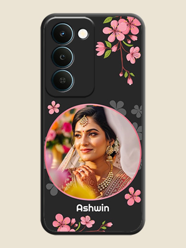 Round Image with Pink Color Floral Design on Photo On Space Black Custom Soft Matte Mobile Back Cover - Realme Narzo 100 Lite 5G