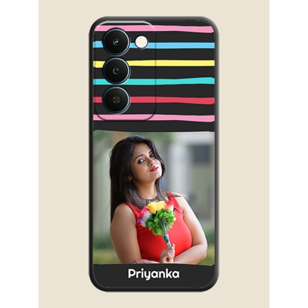 Multicolor Lines with Image On Space Black Custom Soft Matte Mobile Back Cover - Realme Narzo 100 Lite 5G Multicolor Lines with Image On Space Black Custom Soft Matte Mobile Back Cover - Realme Narzo 100 Lite 5G