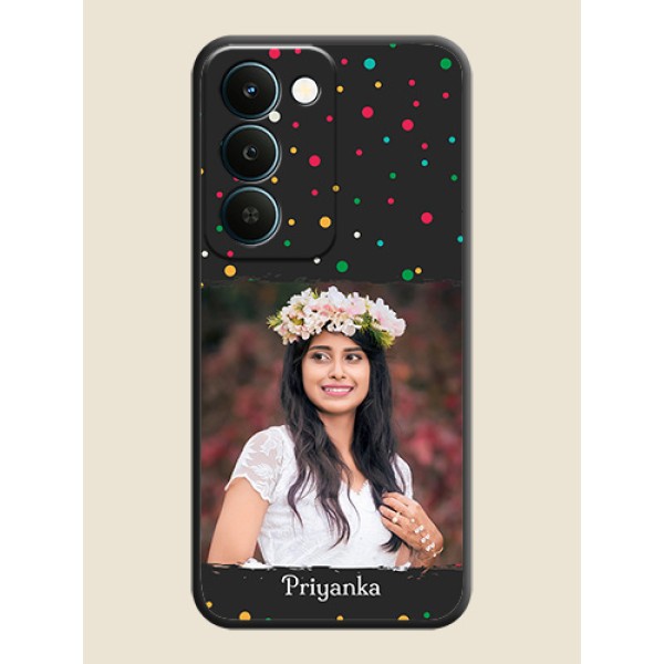 Multicolor Dotted Pattern with Text On Space Black Custom Soft Matte Mobile Back Cover - Realme Narzo 100 Lite 5G Multicolor Dotted Pattern with Text On Space Black Custom Soft Matte Mobile Back Cover - Realme Narzo 100 Lite 5G