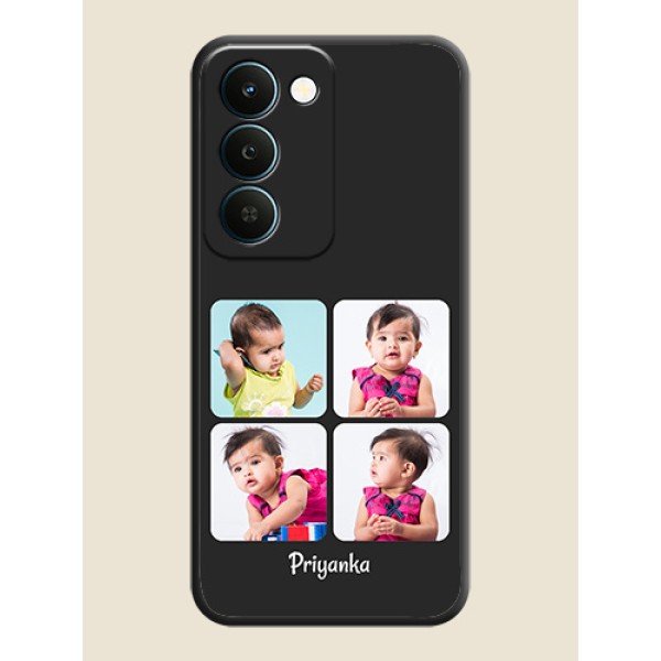 Floral Art with 6 Image Holder on Photo On Space Black Custom Soft Matte Mobile Back Cover - Realme Narzo 100 Lite 5G Floral Art with 6 Image Holder on Photo On Space Black Custom Soft Matte Mobile Back Cover - Realme Narzo 100 Lite 5G