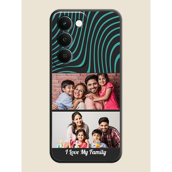 Wave Pattern with 2 Image Holder On Space Black Custom Soft Matte Mobile Back Cover - Realme Narzo 100 Lite 5G Wave Pattern with 2 Image Holder On Space Black Custom Soft Matte Mobile Back Cover - Realme Narzo 100 Lite 5G
