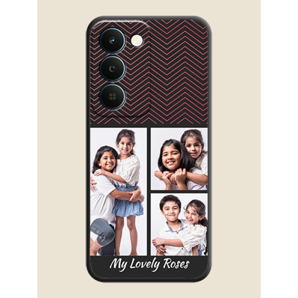 Wave Pattern with 3 Image Holder On Space Black Custom Soft Matte Mobile Back Cover - Realme Narzo 100 Lite 5G