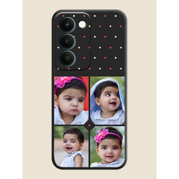 Multicolor Dotted Pattern with 4 Image Holder On Space Black Custom Soft Matte Mobile Back Cover - Realme Narzo 100 Lite 5G Multicolor Dotted Pattern with 4 Image Holder On Space Black Custom Soft Matte Mobile Back Cover - Realme Narzo 100 Lite 5G