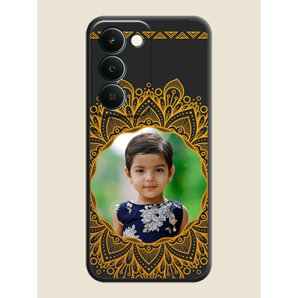 Round Image with Floral Design On Space Black Custom Soft Matte Mobile Back Cover - Realme Narzo 100 Lite 5G Round Image with Floral Design On Space Black Custom Soft Matte Mobile Back Cover - Realme Narzo 100 Lite 5G