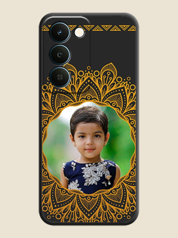Round Image with Floral Design On Space Black Custom Soft Matte Mobile Back Cover - Realme Narzo 100 Lite 5G