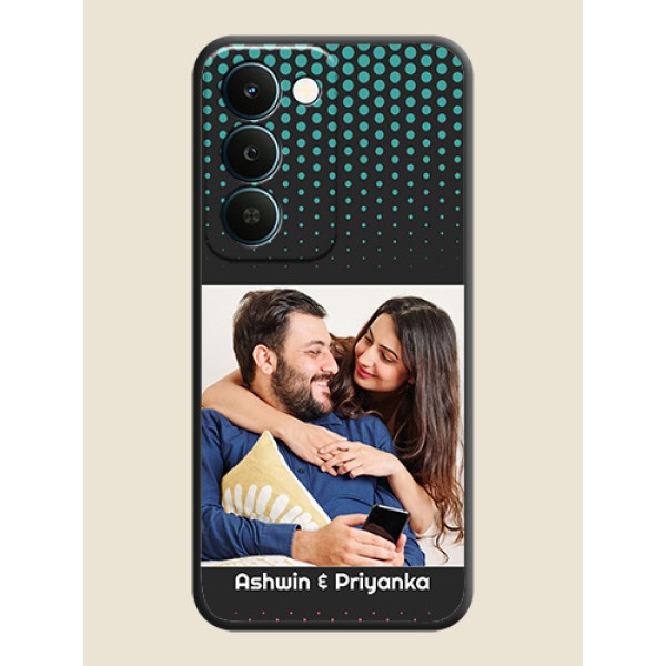 Faded Dots with Grunge Photo Frame and Text On Space Black Custom Soft Matte Mobile Back Cover - Realme Narzo 100 Lite 5G Faded Dots with Grunge Photo Frame and Text On Space Black Custom Soft Matte Mobile Back Cover - Realme Narzo 100 Lite 5G