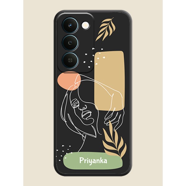 Custom Text With Line Art Of Women & Leaves Design On Space Black Custom Soft Matte Mobile Back Cover - Realme Narzo 100 Lite 5G Custom Text With Line Art Of Women & Leaves Design On Space Black Custom Soft Matte Mobile Back Cover - Realme Narzo 100 Lite 5G