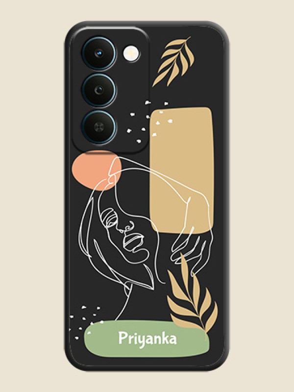 Custom Text With Line Art Of Women & Leaves Design On Space Black Custom Soft Matte Mobile Back Cover - Realme Narzo 100 Lite 5G