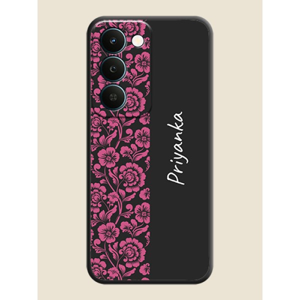 Pink Floral Pattern Design With Custom Text On Space Black Custom Soft Matte Mobile Back Cover - Realme Narzo 100 Lite 5G Pink Floral Pattern Design With Custom Text On Space Black Custom Soft Matte Mobile Back Cover - Realme Narzo 100 Lite 5G