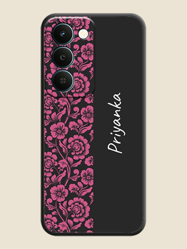 Pink Floral Pattern Design With Custom Text On Space Black Custom Soft Matte Mobile Back Cover - Realme Narzo 100 Lite 5G