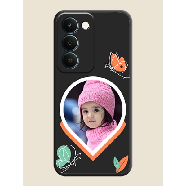 Upload Pic With Simple Butterly Design On Space Black Custom Soft Matte Mobile Back Cover - Realme Narzo 100 Lite 5G Upload Pic With Simple Butterly Design On Space Black Custom Soft Matte Mobile Back Cover - Realme Narzo 100 Lite 5G