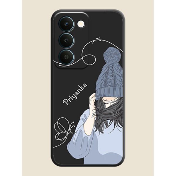Girl With Blue Winter Outfiit Custom Text Design On Space Black Custom Soft Matte Mobile Back Cover - Realme Narzo 100 Lite 5G Girl With Blue Winter Outfiit Custom Text Design On Space Black Custom Soft Matte Mobile Back Cover - Realme Narzo 100 Lite 5G