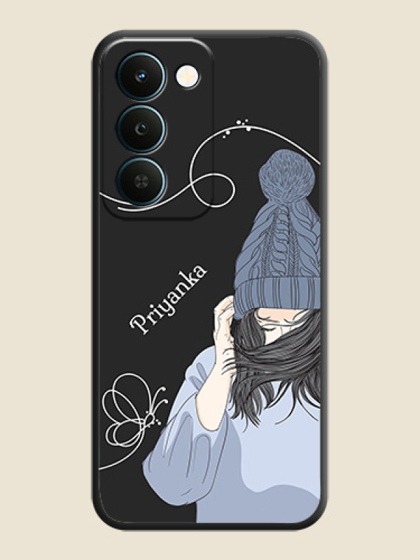Girl With Blue Winter Outfiit Custom Text Design On Space Black Custom Soft Matte Mobile Back Cover - Realme Narzo 100 Lite 5G