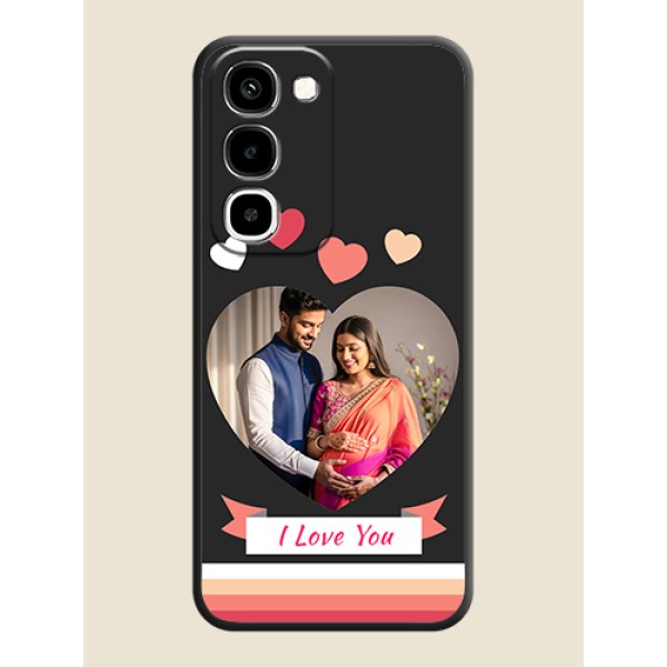 Love Shaped Photo with Colorful Stripes On Space Black Custom Soft Matte Mobile Back Cover - Realme Narzo 100x 5G Love Shaped Photo with Colorful Stripes On Space Black Custom Soft Matte Mobile Back Cover - Realme Narzo 100x 5G