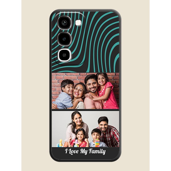 Wave Pattern with 2 Image Holder On Space Black Custom Soft Matte Mobile Back Cover - Realme Narzo 100x 5G Wave Pattern with 2 Image Holder On Space Black Custom Soft Matte Mobile Back Cover - Realme Narzo 100x 5G