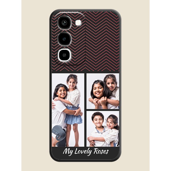 Wave Pattern with 3 Image Holder On Space Black Custom Soft Matte Mobile Back Cover - Realme Narzo 100x 5G Wave Pattern with 3 Image Holder On Space Black Custom Soft Matte Mobile Back Cover - Realme Narzo 100x 5G