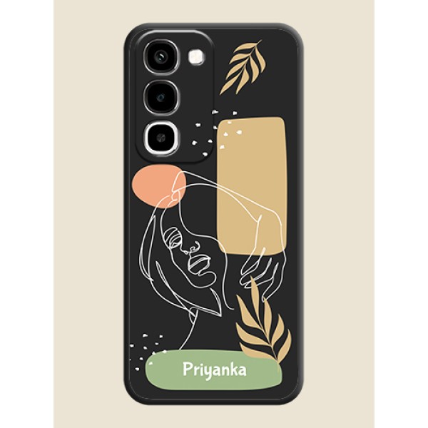 Custom Text With Line Art Of Women & Leaves Design On Space Black Custom Soft Matte Mobile Back Cover - Realme Narzo 100x 5G Custom Text With Line Art Of Women & Leaves Design On Space Black Custom Soft Matte Mobile Back Cover - Realme Narzo 100x 5G