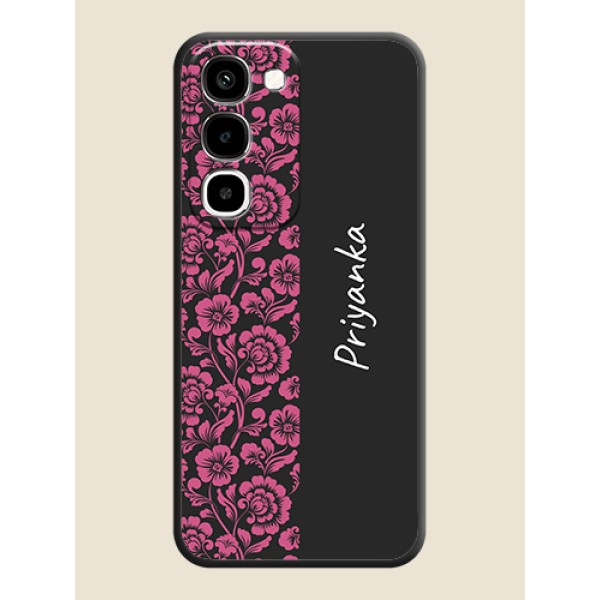 Pink Floral Pattern Design With Custom Text On Space Black Custom Soft Matte Mobile Back Cover - Realme Narzo 100x 5G Pink Floral Pattern Design With Custom Text On Space Black Custom Soft Matte Mobile Back Cover - Realme Narzo 100x 5G