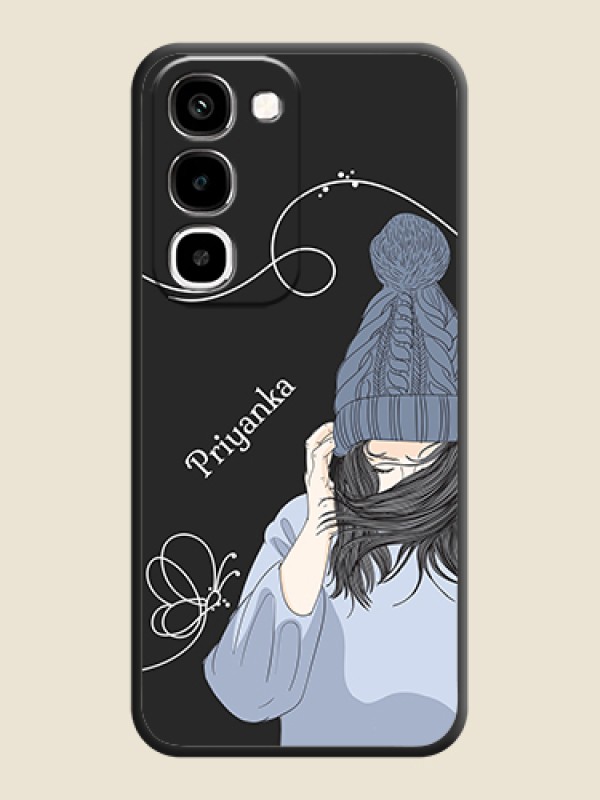 Girl With Blue Winter Outfiit Custom Text Design On Space Black Custom Soft Matte Mobile Back Cover - Realme Narzo 100x 5G