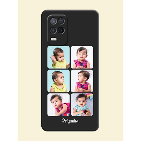 Floral Art with 6 Image Holder on Photo on Space Black Soft Matte Mobile Case - Narzo 30 5G Floral Art with 6 Image Holder on Photo on Space Black Soft Matte Mobile Case - Narzo 30 5G