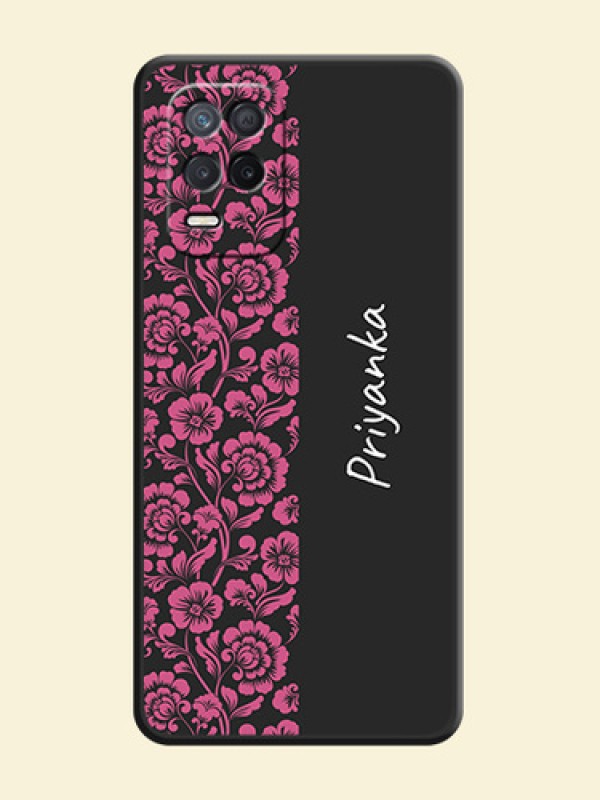 Pink Floral Pattern Design With Custom Text On Space Black Personalized Soft Matte Phone Covers -Realme Narzo 30 5G