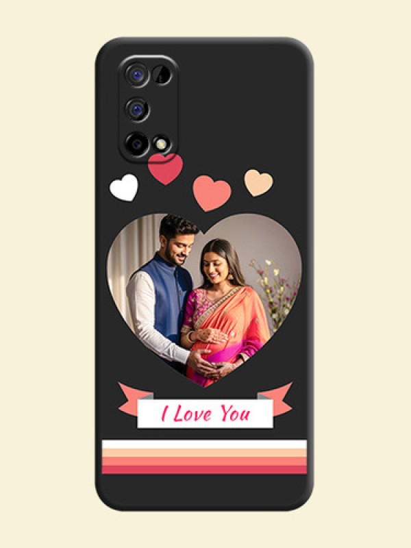 Love Shaped Photo with Colorful Stripes on Personalised Space Black Soft Matte Cases - Realme Narzo 30 Pro 5G