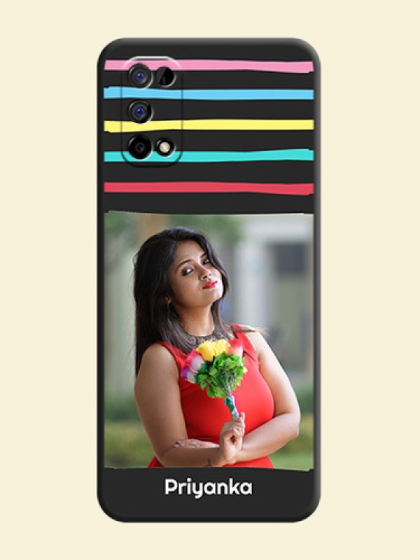 Multicolor Lines with Image on Space Black Personalized Soft Matte Phone Covers - Realme Narzo 30 Pro 5G