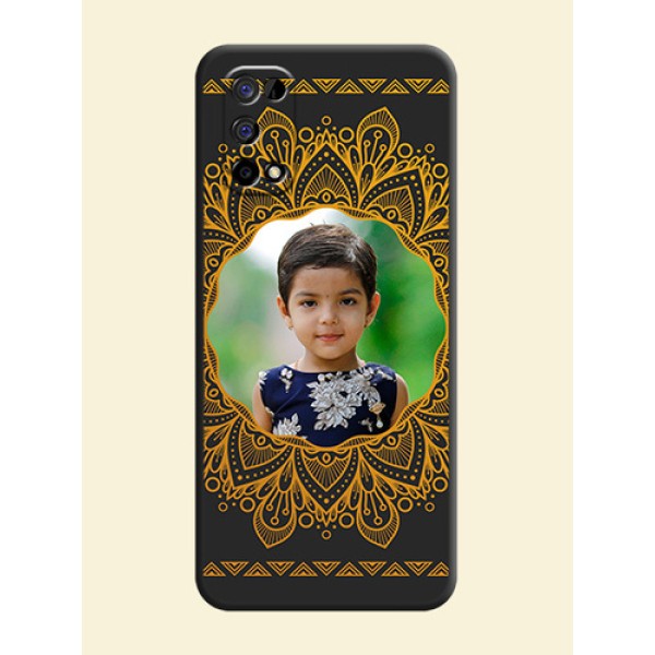Round Image with Floral Design on Photo on Space Black Soft Matte Mobile Cover - Realme Narzo 30 Pro 5G Round Image with Floral Design on Photo on Space Black Soft Matte Mobile Cover - Realme Narzo 30 Pro 5G