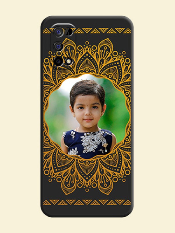 Round Image with Floral Design on Photo on Space Black Soft Matte Mobile Cover - Realme Narzo 30 Pro 5G