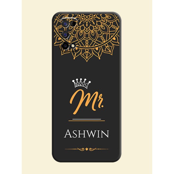 Mr Name with Floral Design on Personalised Space Black Soft Matte Cases - Realme Narzo 30 Pro 5G