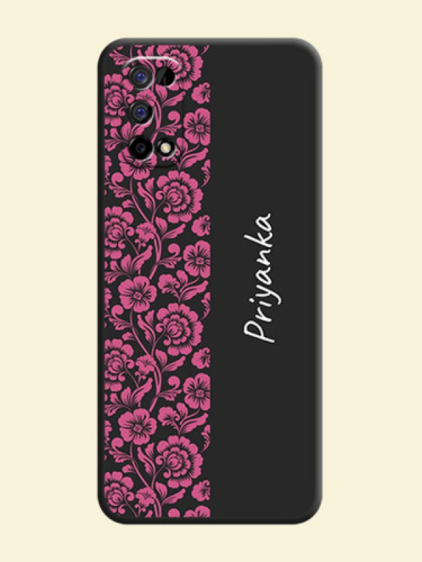 Pink Floral Pattern Design With Custom Text On Space Black Personalized Soft Matte Phone Covers -Realme Narzo 30 Pro 5G