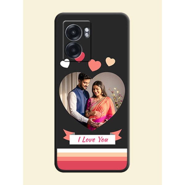 Love Shaped Photo with Colorful Stripes on Personalised Space Black Soft Matte Cases - Realme Narzo 50 5G Love Shaped Photo with Colorful Stripes on Personalised Space Black Soft Matte Cases - Realme Narzo 50 5G