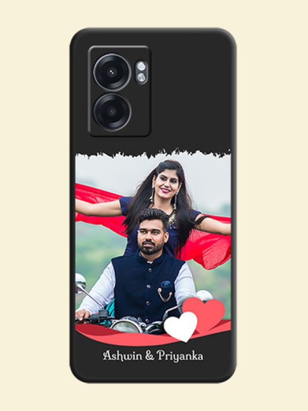 Pin Color Love Shaped Ribbon Design with Text on Space Black Custom Soft Matte Phone Back Cover - Realme Narzo 50 5G