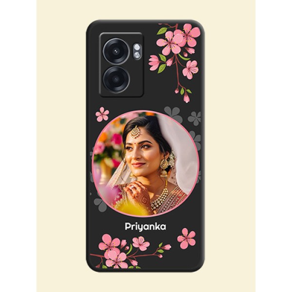Round Image with Pink Color Floral Design on Photo on Space Black Soft Matte Back Cover - Realme Narzo 50 5G