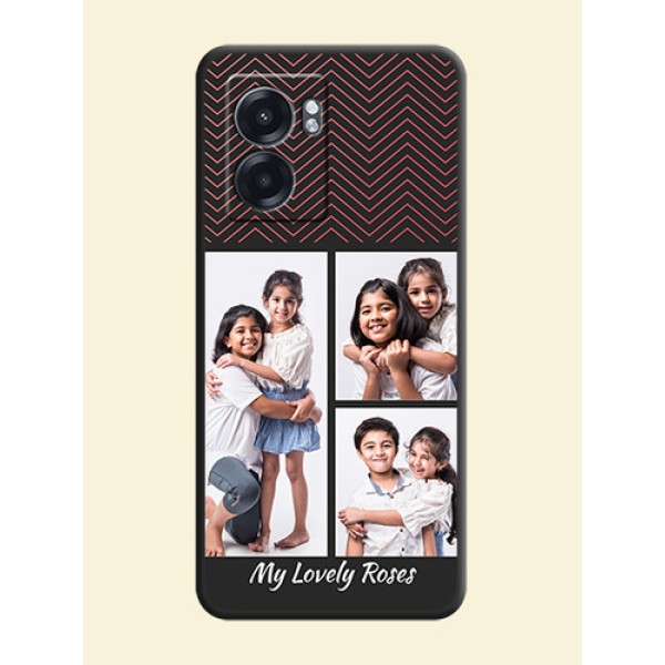 Wave Pattern with 3 Image Holder on Space Black Custom Soft Matte Back Cover - Realme Narzo 50 5G Wave Pattern with 3 Image Holder on Space Black Custom Soft Matte Back Cover - Realme Narzo 50 5G