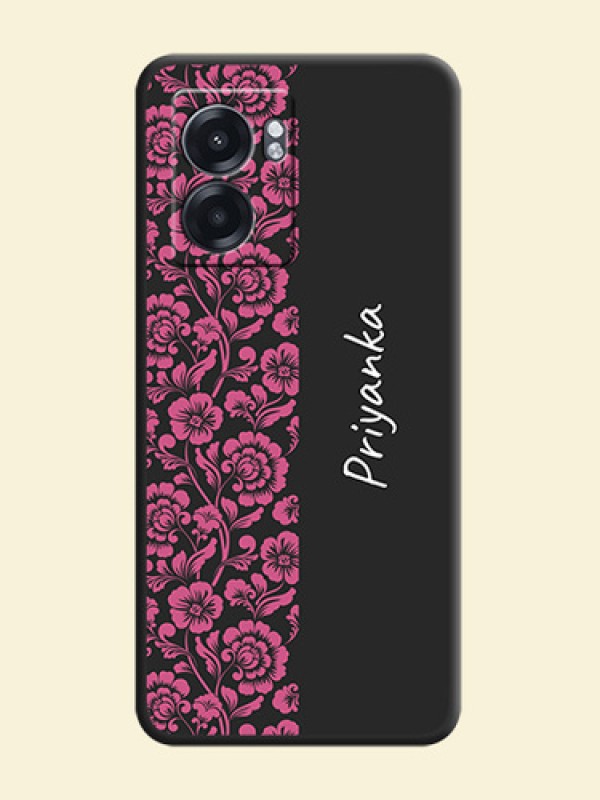 Pink Floral Pattern Design With Custom Text On Space Black Personalized Soft Matte Phone Covers -Realme Narzo 50 5G