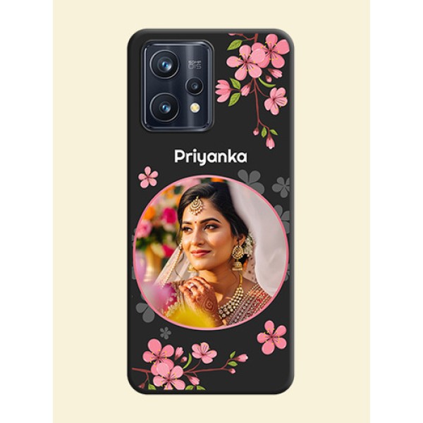 Round Image with Pink Color Floral Design on Photo on Space Black Soft Matte Back Cover - Realme Narzo 50 Pro 5G