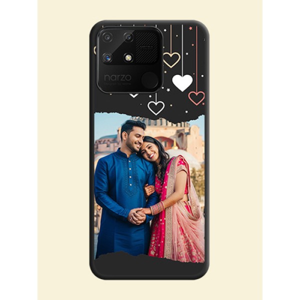 Love Hangings with Splash Wave Picture on Space Black Custom Soft Matte Phone Back Cover - Realme Narzo 50A Love Hangings with Splash Wave Picture on Space Black Custom Soft Matte Phone Back Cover - Realme Narzo 50A