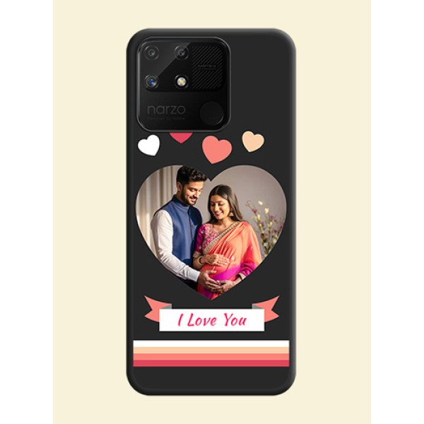 Love Shaped Photo with Colorful Stripes on Personalised Space Black Soft Matte Cases - Realme Narzo 50A Love Shaped Photo with Colorful Stripes on Personalised Space Black Soft Matte Cases - Realme Narzo 50A