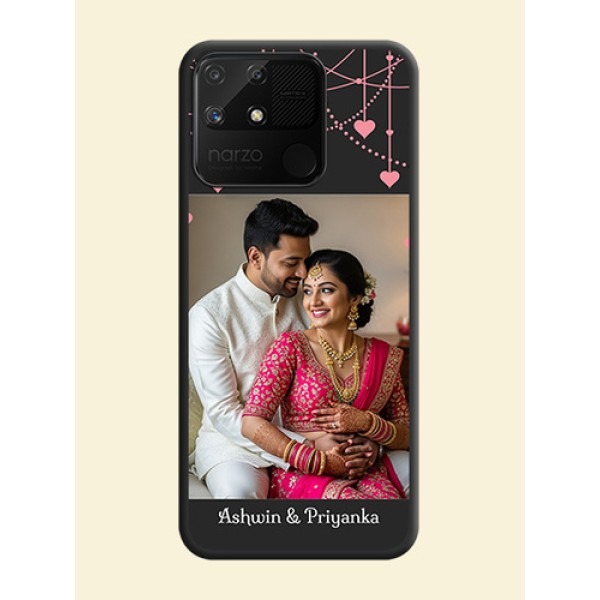 Pink Love Hangings with Text on Space Black Custom Soft Matte Back Cover - Realme Narzo 50A Pink Love Hangings with Text on Space Black Custom Soft Matte Back Cover - Realme Narzo 50A
